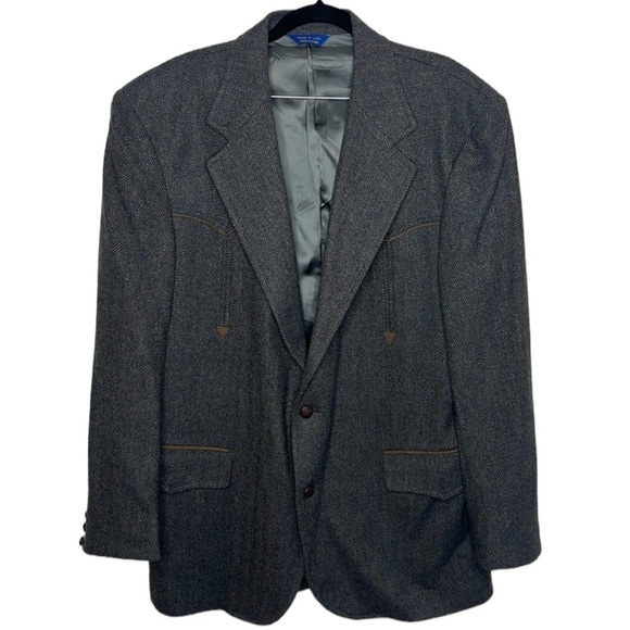 VTG Pendleton Navy Grey Herringbone Virign Wool Sportscoat Men's Size 42 Long - Picture 1 of 6